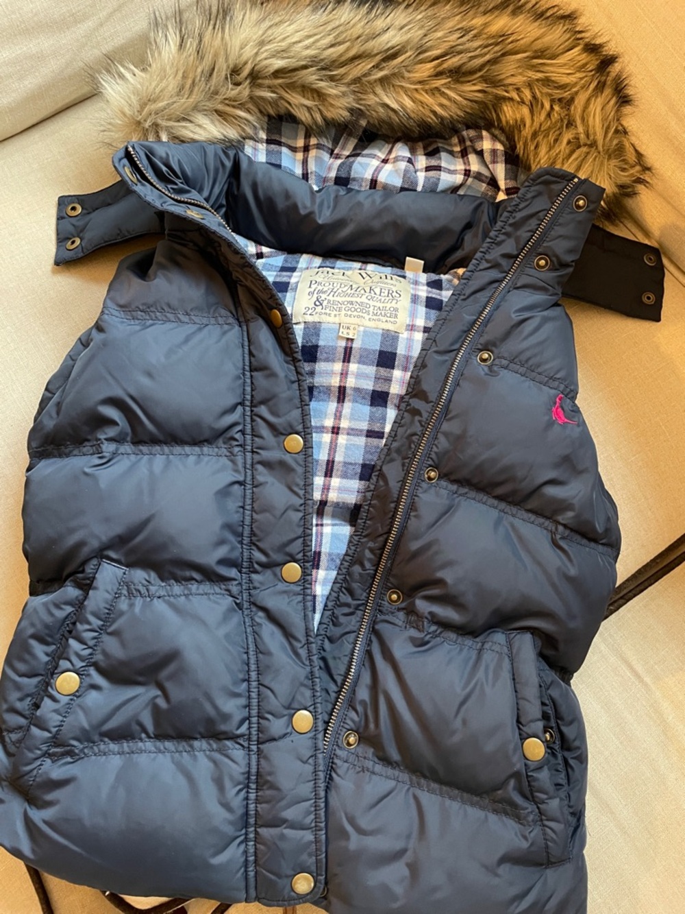 Jack Wills Navy and Light Blue Plaid Lined Vest size 2